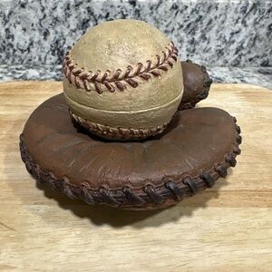 Russ Berrie & Co Hinged Baseball & Glove Trinket Box- “Yesterday’s Ballgame”